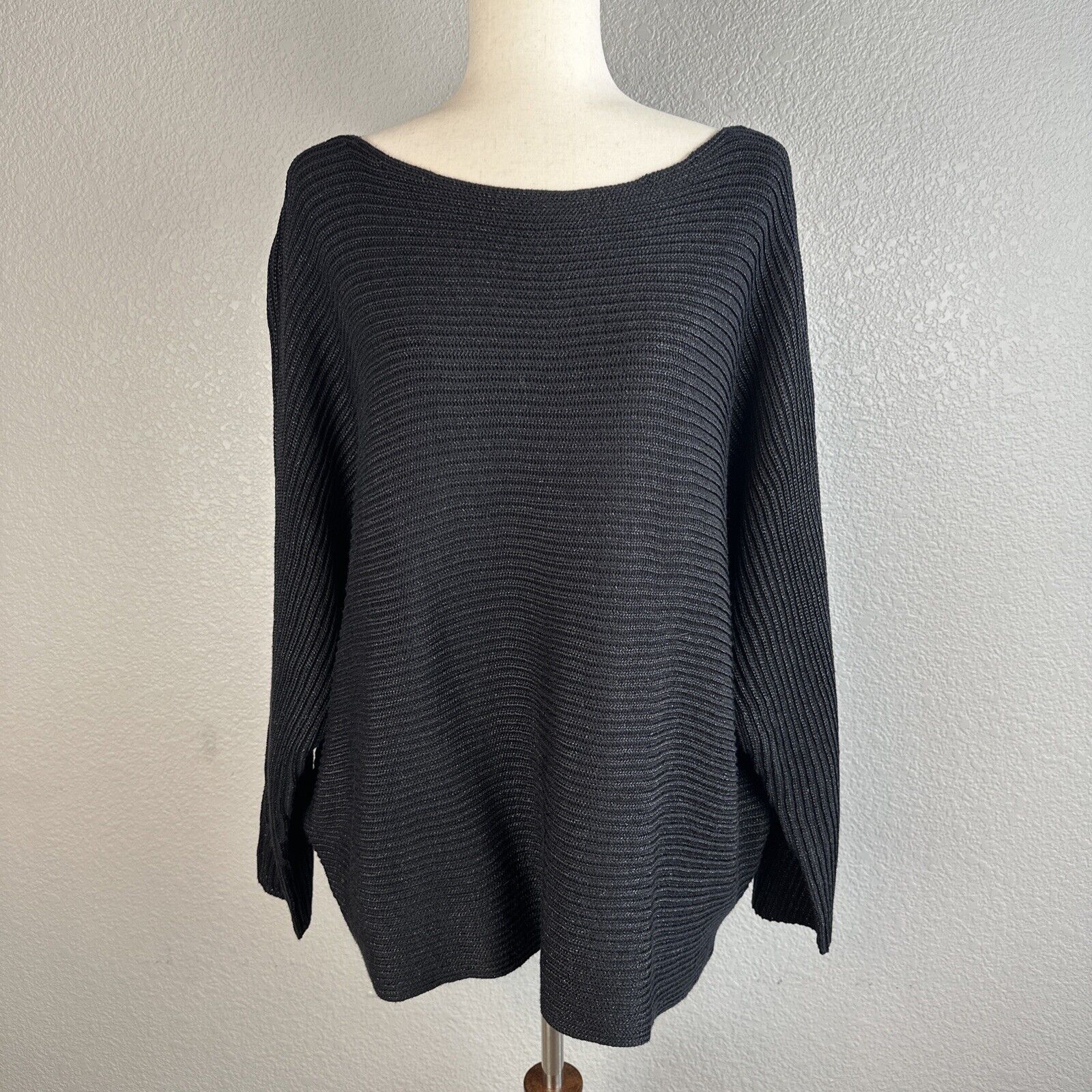 Ralph Lauren Womens Boat Neck Ribbed Knit Sweater Plus Size 3x Black Shimmer